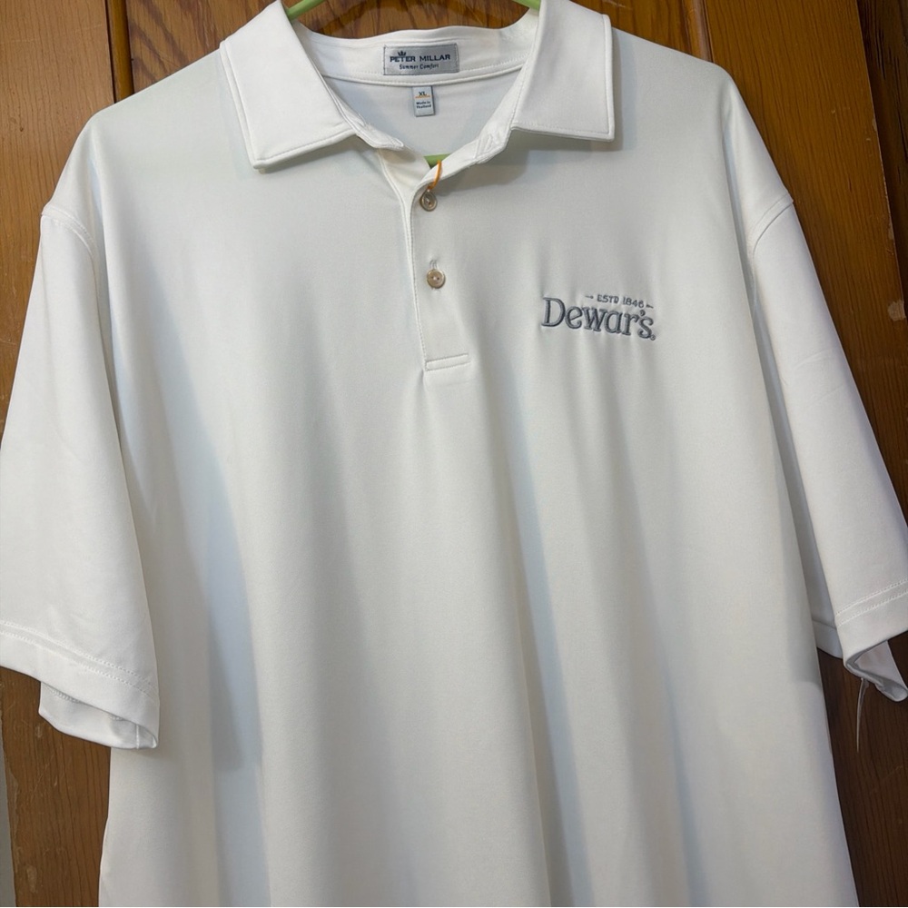 NWT Peter Millar XL White Dewar’s Summer Comfort Polo Shirt UPF 50+ Golf
